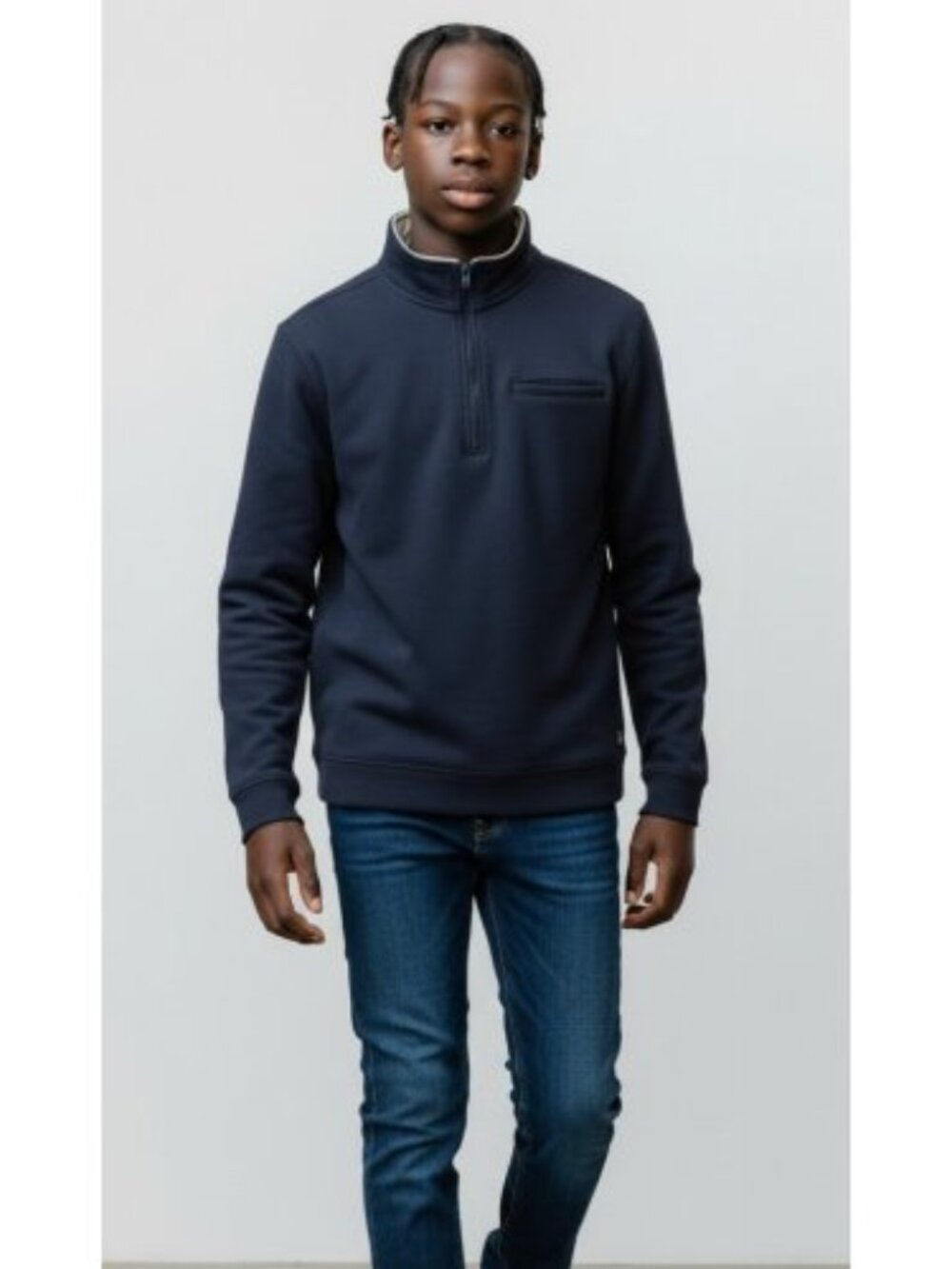 RUGGED BEAR Navy Blue Half Zip Heavier Weight Pullover Top Boys 16